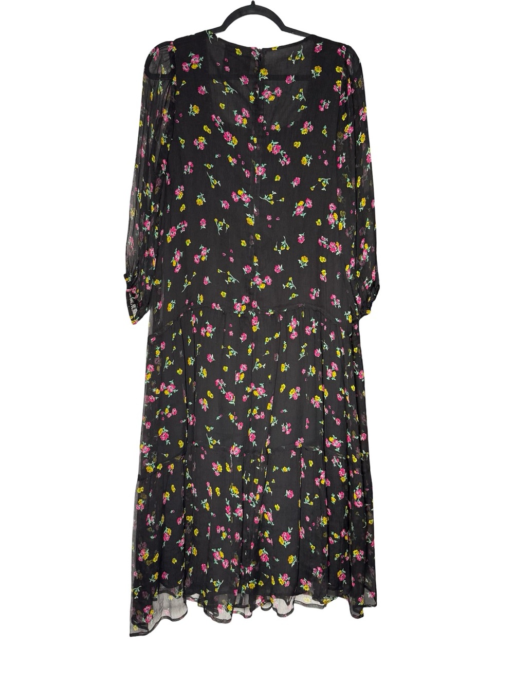 Johnny Was Jade Midi Dress Large 100% Silk Floral Black Boho Tiered Flowy Summer - Picture 2 of 11